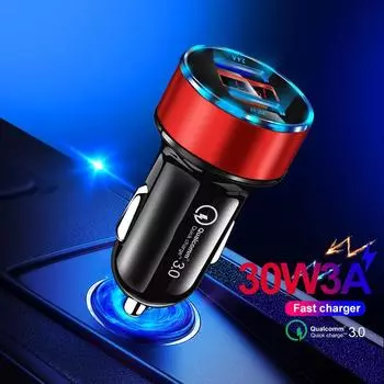 Qc3.0 светодиодный дисплей, двойной USB-автомобильное зарядное устройство, универсальное алюминиевое автомобильное зарядное устройство для мобильного телефона для Xiaomi Samsung S10 Iphone X Xs 11 Pro Max синий
