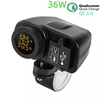 QC3.0 USB зарядное устройство для мотоцикла быстрая зарядка дисплей температуры зарядное устройство для телефона мотоцикла 12 В 24 В гнездо прикуривателя QC 3.0 Red-2 красный