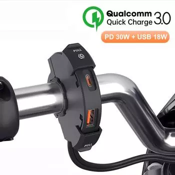 QC3.0 USB зарядное устройство для мотоцикла 30 Вт USB быстрое зарядное устройство водонепроницаемый кронштейн для крепления на руль зарядное устройство для велосипеда цифровой камеры телефона чёрный