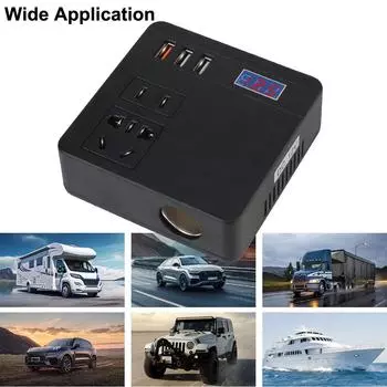 QC 3.0 DC 12V/24V to AC 110V/220V Converter 120W Power Adapter Voltage Display 6 Ports Sockets USB Chargers Car Inverter чёрный