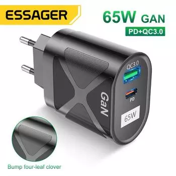 QC + PD 65 Вт GaN адаптер быстрой зарядки для ноутбука MacBook Pro типа C PD Быстрое зарядное устройство для IPhone 13 14 IPad Huawei Xiaomi Samsung EU Plug белый