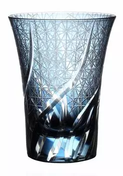 [QD-K2] Kiriko Glass Old Glass Cup Traditional Craft Dishwasher Safe (Ink Blue)