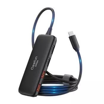 Qeefun USB Hub 10 Гбит/с 120 см кабель USB Gen 2 Hub с портами и портами 100 Вт PD Power Port Power зарядка для ноутбука MacBook Pro Surface Flash iPhone Max чёрный