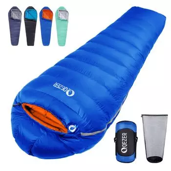QEZER Спящий зимний пух Спящий мумия Перо Спящий Наполнен от 500 г до 1500 г 600FP Высокое качество 400T Вода Может быть подключена для 2 гор