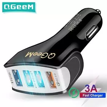 QGEEM 4USB QC 3.0 Автомобильное зарядное устройство Quick Charge 3.0 Зарядка телефона Автомобильное быстрое зарядное устройство 4 порта USB Автомобильное портативное зарядное устройство для iPhone Xiaom car charger чёрный