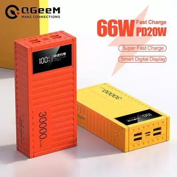 QGeeM 66 Вт Fast Power Bank 30000 мАч Большой емкости Портативный Powerbank Быстрая зарядка Запасной аккумулятор для кемпинга Внешний ELD Light Display
