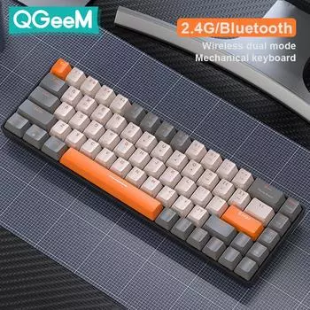 QGeeM 68 клавиш RGB игровая двухрежимная механическая клавиатура для геймеров с горячей заменой 2,4G/BT5.0, соответствие цветов, беспроводные игровые клавиатуры Green Axis Edition серый