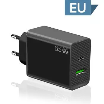 QGeeM GaN 65 Вт зарядное устройство USB Type C PD зарядное устройство для быстрой зарядки для iPhone 14 13 Pro Max Xiaomi Samsung QC4.0 PD3.0 адаптер Type-C EU plug 65W чёрный