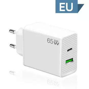 QGeeM GaN 65 Вт зарядное устройство USB Type C PD зарядное устройство для быстрой зарядки для iPhone 14 13 Pro Max Xiaomi Samsung QC4.0 PD3.0 адаптер Type-C EU plug 65W белый