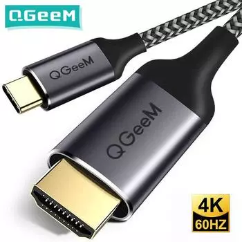 QGeeM Кабель USB C-HDMI 4K Тип C Конвертер HDMI Thunderbolt3 для MacBook Huawei Mate 30 Адаптер USB-C HDMI USB Тип C-HDMI 1.2M серый
