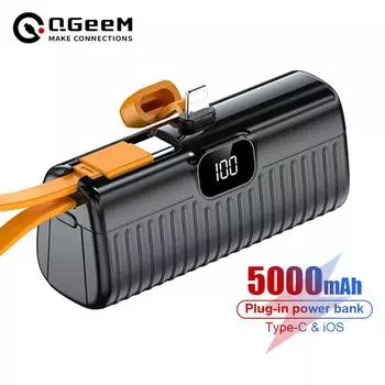 QGeeM Mini Power Bank 5000 мАч PowerBank QC PD Быстрая зарядка для iPhone 15 14 13 12 Внешний аккумулятор Портативное зарядное устройство для Samsung Xiaomi