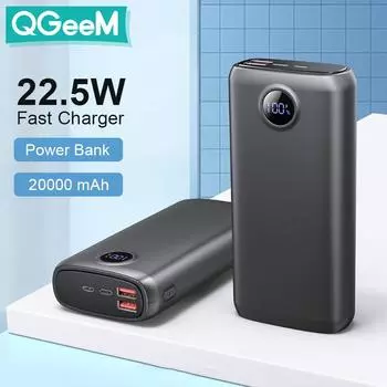 QGeeM Power Bank 20000 мАч с быстрой зарядкой PD 22,5 Вт, портативное зарядное устройство Powerbank для iPhone 14 13 12 Pro Max, Huawei SCP Charging Xiaomi