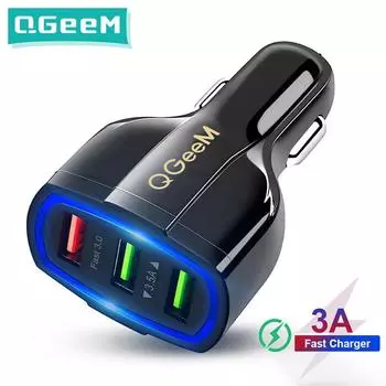 QGEEM QC 3,0 3 USB Автомобильное зарядное устройство Quick Charge 3,0 3-портовое быстрое зарядное устройство для автомобильного телефона Адаптер для зарядки телефона iPhone Xiaomi Mi 9 Redm