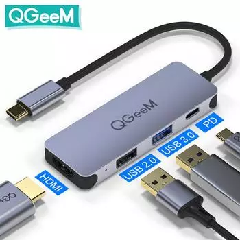 QGeeM USB C Hub для Macbook Pro Multi USB 3.1 Type C Hub 3.0 2.0 USB C HDMI адаптер PD Dock для Huawei Mate 20 Pro OTG Splitter серый