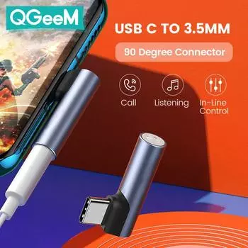 QGeeM USB C TO 3,5 мм аудиоадаптер для наушников для Xiaomi Mi 11 Oneplus 8 Pro Huawei P30 Преобразователи мобильных телефонов типа C type c to 3.5 серый