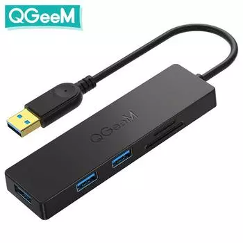 QGeeM USB Hub 3.0 Адаптер Картридер USB Разветвитель для ноутбуков Xiaomi Macbook Pro 2015 5 USB 3.0 Hub для ПК Компьютерные аксессуары 5 Ports-0.17m серый