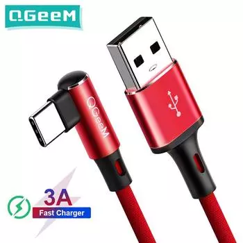 QGEEM USB Type C кабель для Samsung Note 8 S8 Xiaomi Mi 90 градусов сотовый телефон Type C кабель кабель для быстрой зарядки USB C кабель для зарядного устройства