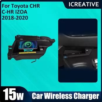 QI Автомобильное инфракрасное быстрое беспроводное зарядное устройство для Toyota C-HR 2018 2019 2020 2021 Зарядка Интеллектуальные аксессуары для салона Держатель телефона чёрный