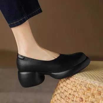 Qi Yan Мягкие кожаные туфли на мягкой подошве, легкие женские туфли-лоферы, толстые кожаные туфли, одинарные туфли для женщин 35 коричневый