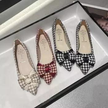 Qiandongge flat-soled single shoes women s 2025 spring new Korean version simple bow pointed head shallow mouth Doudou shoes 35 абрикосовый