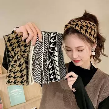 Qiandongge вязаная повязка на голову повязка на голову европейская и американская фитнес-спортивная повязка для мытья лица аксессуары для волос широкая повязка на голову для женщин чёрный