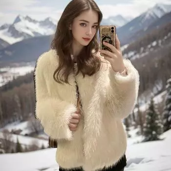 Qianjin ветровка шуба женская новая осень и зима короткая меховая интегрированная имитация меха лисы плюшевый тосканский топ S