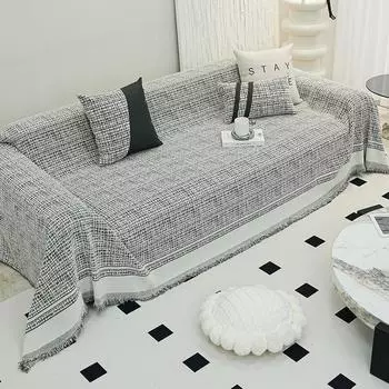 Qianniao Grid Four Seasons Универсальная новая диванная подушка Простой ретро-чехол для дивана Тканевая подушка для сиденья Нескользящая и не царапающаяся кошка салфетка для дивана 180*180cm