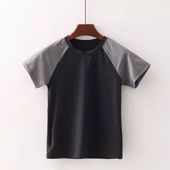 [Qiao] Shopping Mall Brand Discount Female New Arrival Sports Running Stretch Silm round Neck Quick-Drying Yoga T-shirt 3o011 Black M/160