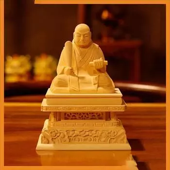 QiaoLin Cypress Statue Buddha Statue Crafts Nichiren Wooden Cypress Crafts Home Car Decoration Handmade Gifts