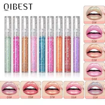 QIBEST глазурь для губ, длительный увлажняющий ослепительный жемчужный зеркальный блеск, поляризованный цвет губ, макияж