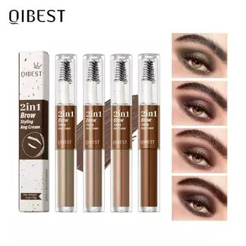 QIBEST Крем-краска для бровей с двойной головкой, стойкая, водостойкая и устойчивая к поту, натуральная 3D-жидкость для укладки бровей