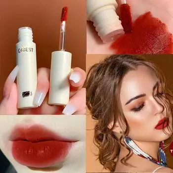 QIBEST Шоколадная шелковистая глина для губ Матовая не легко выцветающая глазурь для губ Бархатная помада 600#