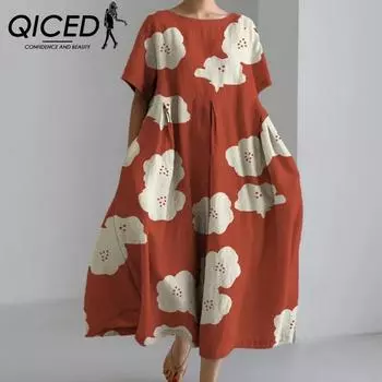 QICED 3D Lingerie Hemp Crafted Short Sleeve Women s Dresses S темно-синий