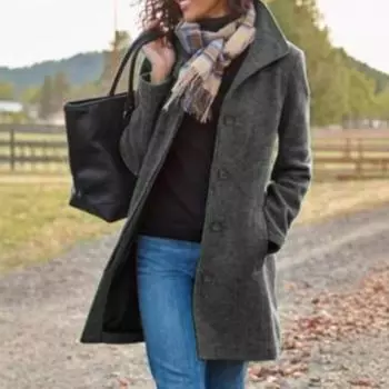 QICED Autumn and Winter Thickened Tweed Women s Coat In The Long Section Quality Coat S зелёный