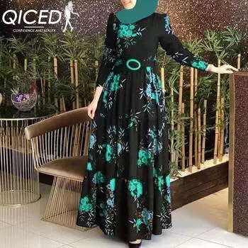 QICED Четырехцветное темпераментное пригородное четырехстороннее эластичное платье с принтом и средней талией, без флиса, длинная юбка-платье S красный