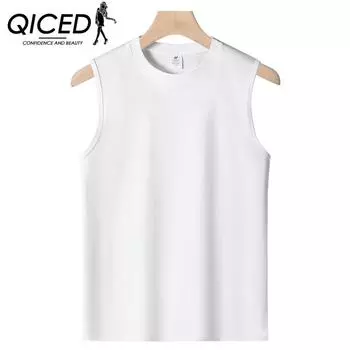 QICED Cotton Men s Vest Summer Loose Sports Fitness Shoulders Sleeveless T-shirt S белый