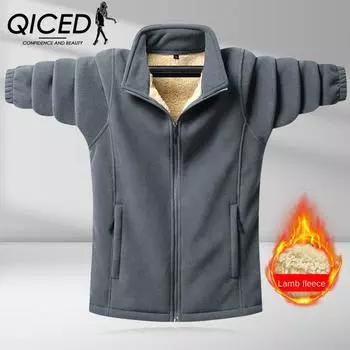 QICED флисовая мужская осенне-зимняя флисовая однотонная куртка на молнии сверху толстое пальто зимнее пальто M