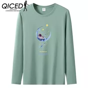 QICED Футболка Generation Tide Brand New Men s Loose Large Size O-neck Printed Sports Bottoming Long Sleeves T Shirt Tops S белый