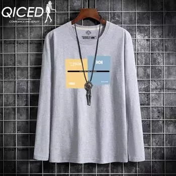 QICED Футболка с длинными рукавами, летняя, с длинными рукавами, с принтом в виде больших ярдов, мужская, трендовая S белый