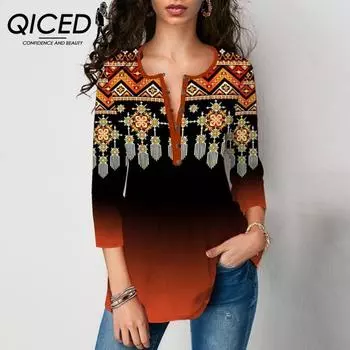 QICED Футболка женская весна-осень с рукавами 3/4 и V-образным вырезом и принтом локатора S фиолетовый