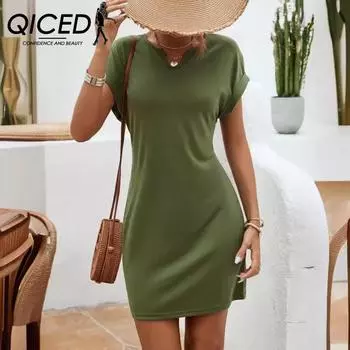 Летнее однотонное платье QICED с V-образным вырезом и рукавами «летучая мышь» S чёрный