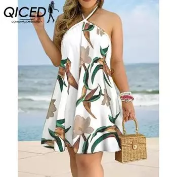 QICED Летнее платье без бретелек с лямкой через шею для женщин S