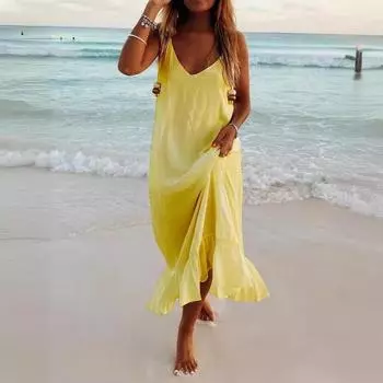 QICED Летнее сексуальное пляжное праздничное платье с v-образным вырезом в стиле бохо для женщин
