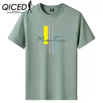 QICED Летняя футболка с короткими рукавами, мужская футболка с круглым вырезом и трендовым низом S белый