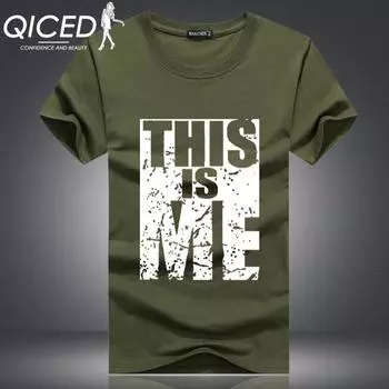 QICED Летняя футболка с короткими рукавами, мужская футболка с круглым вырезом и трендовым низом S белый