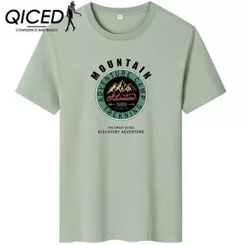 QICED Летняя футболка с короткими рукавами, мужская футболка с круглым вырезом и трендовым низом S белый