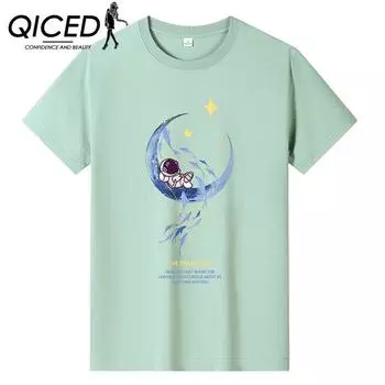 QICED Летняя футболка с короткими рукавами, мужская футболка с круглым вырезом и трендовым низом S белый