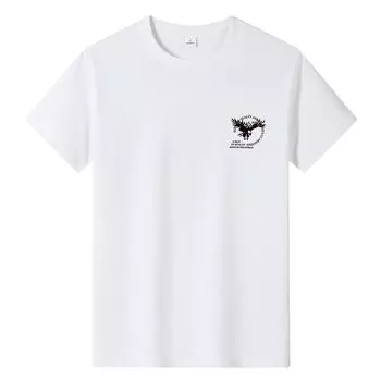 QICED Летняя футболка с короткими рукавами, мужская футболка с круглым вырезом и трендовым низом S белый