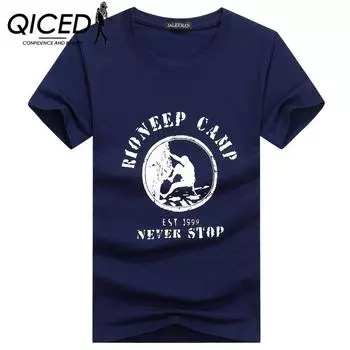 QICED Летняя футболка с короткими рукавами, мужская футболка с круглым вырезом и трендовым низом S белый