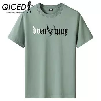 QICED Летняя футболка с короткими рукавами, мужская футболка с круглым вырезом и трендовым низом S белый